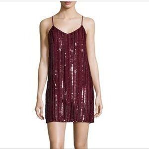 MLV Burgundy Sequin Slip Mini Dress‎ Spaghetti Straps V Neck Style Blake